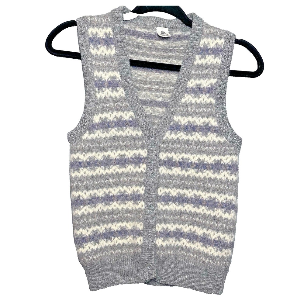 Vintage‎ Y2K Fair Isle Style Wool Knitted Button Front Sweater Vest Size Large